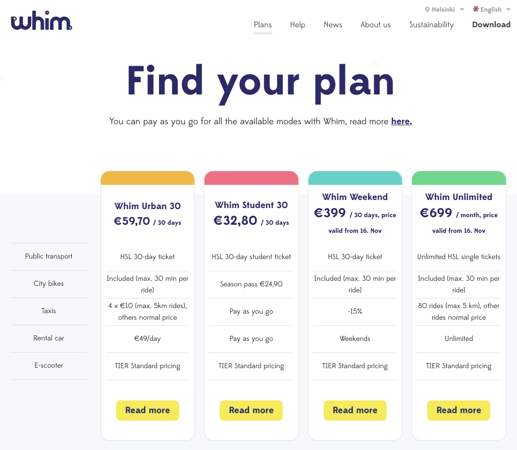 Whim Plans